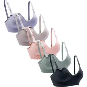 Nursing Bra 5pack Wireless V Neck Maternity Nursing Bra Bralette Low Cut Sleeping Breastfeeding with Extenders