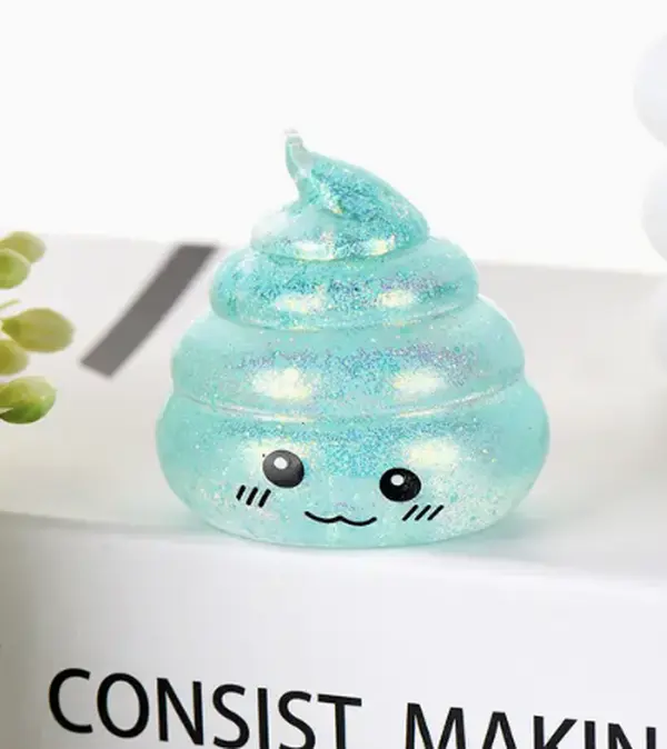 Glitter Swirl Smiling Face Fidget Squishy - Light Teal-Blue Colorful Classic Stress Relief Toy, Sparkle Flexible Kawaii Collectible, Oddly Satisfying Novelty Fidget Squishies Stress Relief Toy, Collectibles, Classic Stress Relief Toys, Fidget Squishies St