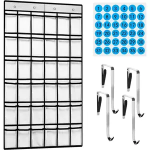 Heavy Duty Numbered Classroom Pocket Chart - 36 Large Pockets Wall Hanger, Adhesive Hooks Wall/Door Hanging Organiser for Mobile Phones, Calculators, Small Items Office/Closet Storage (White)