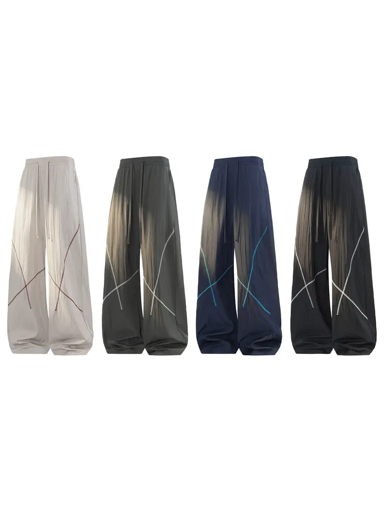 Crisscross Contrast Stitch Women Quick Dry Wide Leg Athletic Pants Elastic Drawstring High Waist Lightweight Crinkle Fabric Workout Running Yoga Loose Trousers