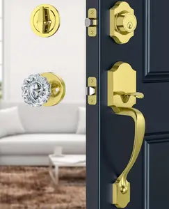 Front Door Handle Set with Interior Crystal Glass Door Knob, Reversible for Right & Left Front Door Handle Set with Interior Crystal Glass Door Knob, Reversible for Right & Left