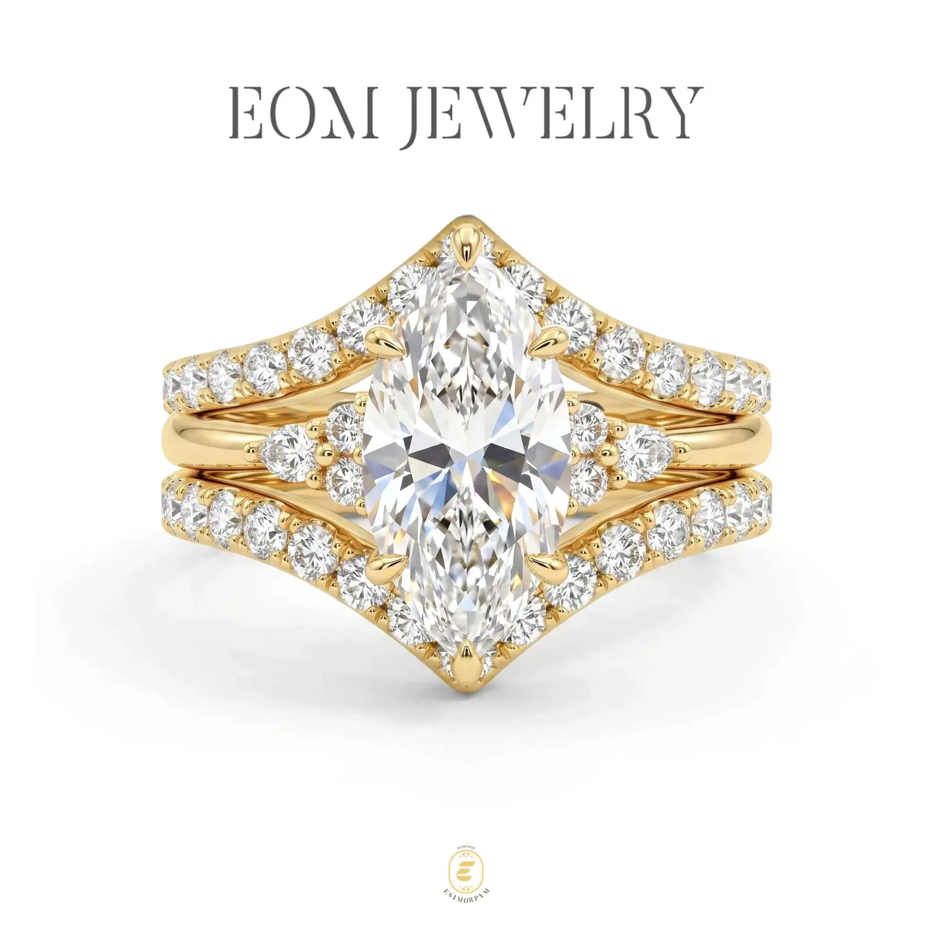 Ethereal Marquise Cut Bridal Ring Set V-Shaped Chevron Pavé Engagement Ring for Women Wedding Engagement Anniversary Valentine's Day Birthday Gift Daily Wear