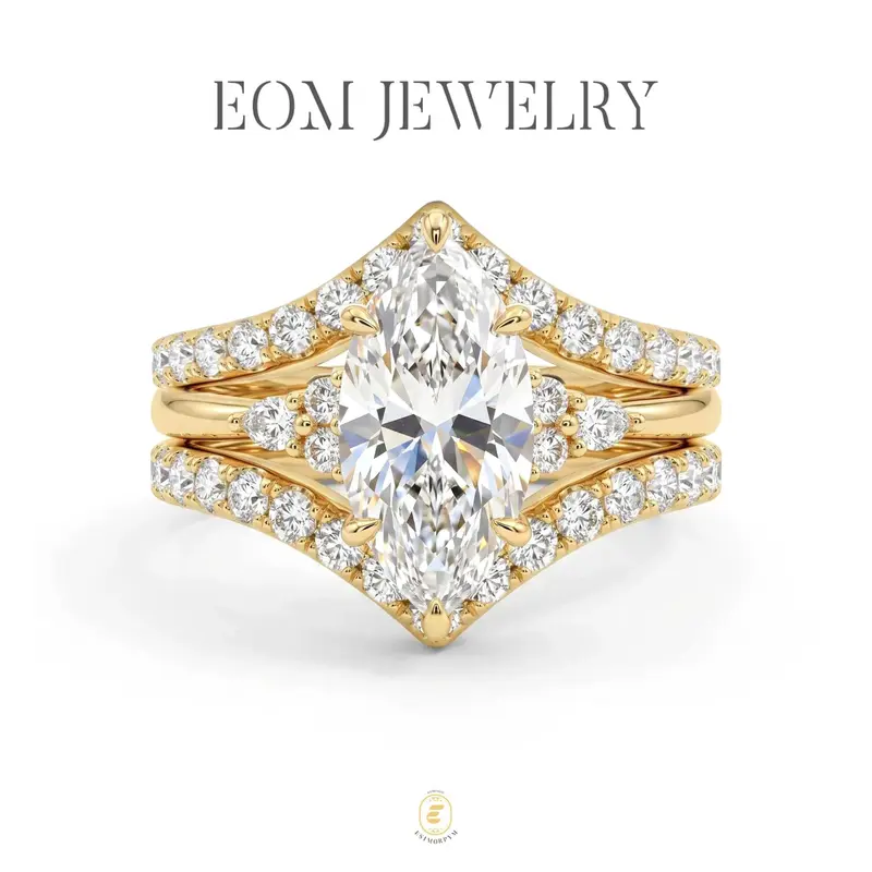 Ethereal Marquise Cut Bridal Ring Set V-Shaped Chevron Pavé Engagement Ring for Women Wedding Engagement Anniversary Valentine's Day Birthday Gift Daily Wear