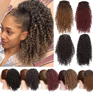 8 Inch Short Kinky Curly Ponytail Extensions For Women Drawstring Curly Ponytail With Two Clips Synthetic Afro Deep Curly Drawstring Hair Bun Ponytail Extensions Hairpiece