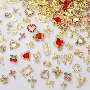 Rhinestone Nail Art Set, Sparkling Rhinestones, Heart Crown Bow 3D Alloy Nail Decor, Nail Accessories, Wedding & Daily Use, Y2K Gold Nail Charms, Gold Plated, Mixed Styles