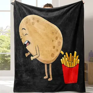 Fun French Fry Pattern Blanket, Soft Flannel Throw for Couch Bed, Warm Comfortable Lightweight Blanket for Home Office Nap Travel Camping, Food Themed Blanket