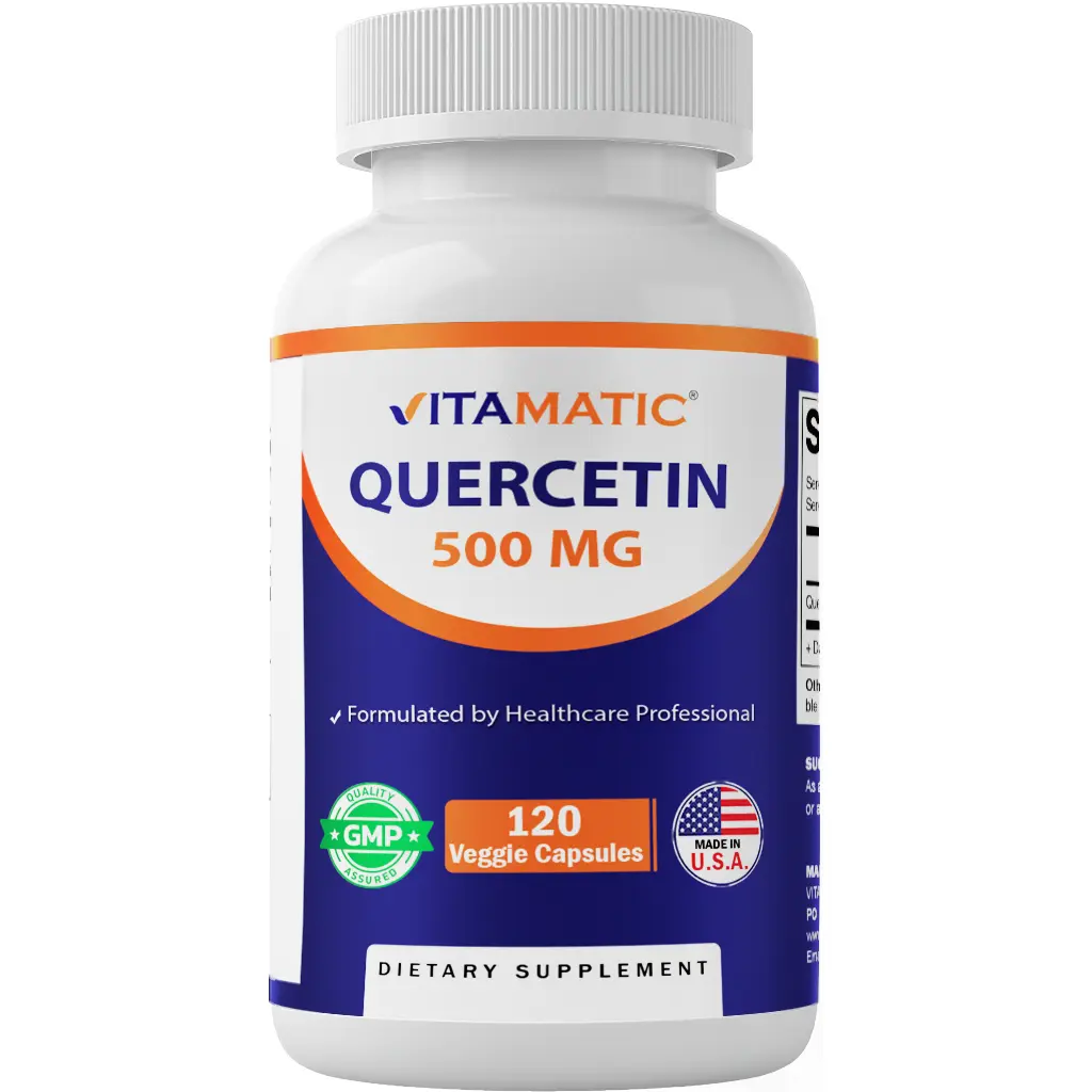 Vitamatic Quercetin 500 mg Wellness Supplements - 120 Vegetarian Vegan Capsules, Non-GMO, Gluten Free, Magnesium-Infused, Antihistamine, Supports Heart Health, Immune Function, Antioxidant Activity