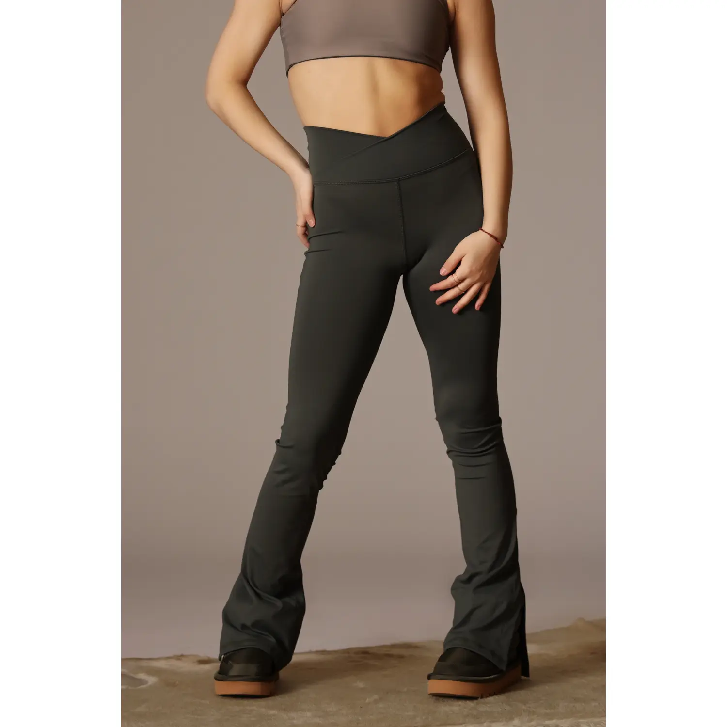 May Split Flare Leggings - Moss - FINAL SALE