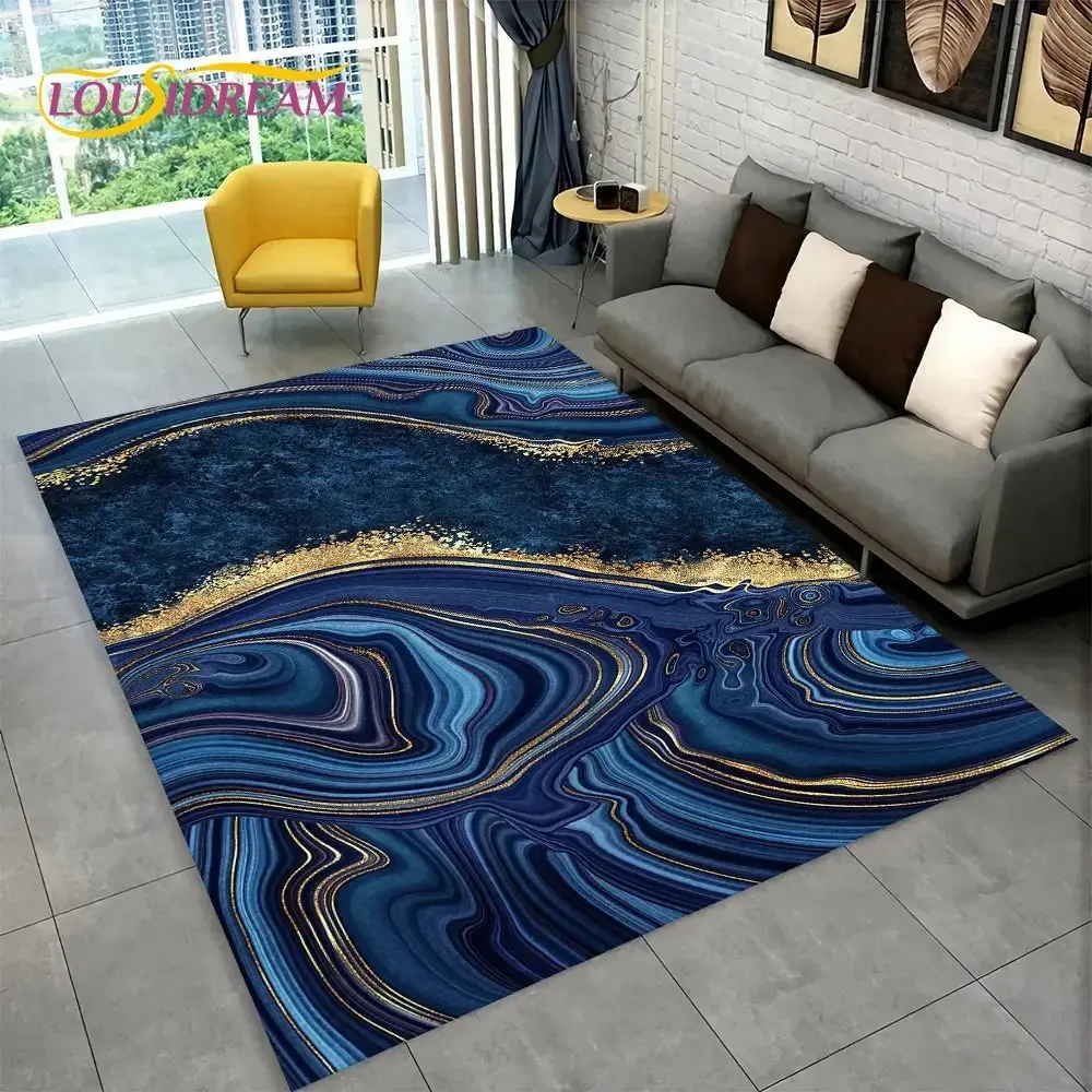 Luxury Blue Agate with Gold Vein Flannel Decorative Area Rug, Living Room Rugs - Marble Swirl Print Soft Mat for Living Room & Bedroom, Non-Slip Elegant Home Decor #LuxuryAgateRug #GoldVeinMat #MarbleSwirlDecor #ElegantHomeDecor #NonSlipFlannelRug