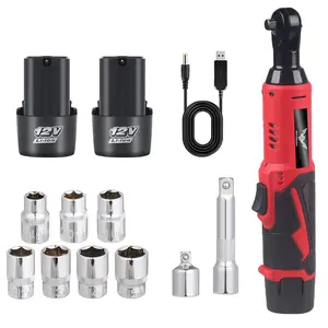 JENABOM 12V cordless electric wrench, Cordless drill kit, detachable diagonal drill screwdriver set, USB rechargeable, 90 ° right angle design with LED light, car repair tool, household disassembly screw nut artifact