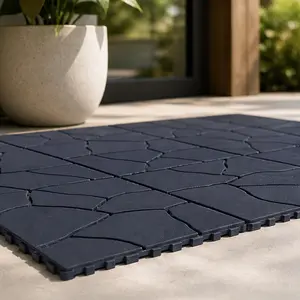 ARCH 12x12 Inch Interlocking Patio Deck Tiles, 44-Pack DIY Snap-Together Outdoor Flooring, Polypropylene Plastic Drainage Tiles for Porch, Poolside, Balcony, Backyard, Grey & Red+Brown Color Options, Anti-Slip, Tool-Free Installation