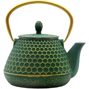Cast Iron Tea Kettle, Japanese Tetsubin Teapot Coated with Enameled Interior, Durable Cast Iron Teapot with Stainless Steel Infuser for Stovetop Safe(1000ml/34oz)