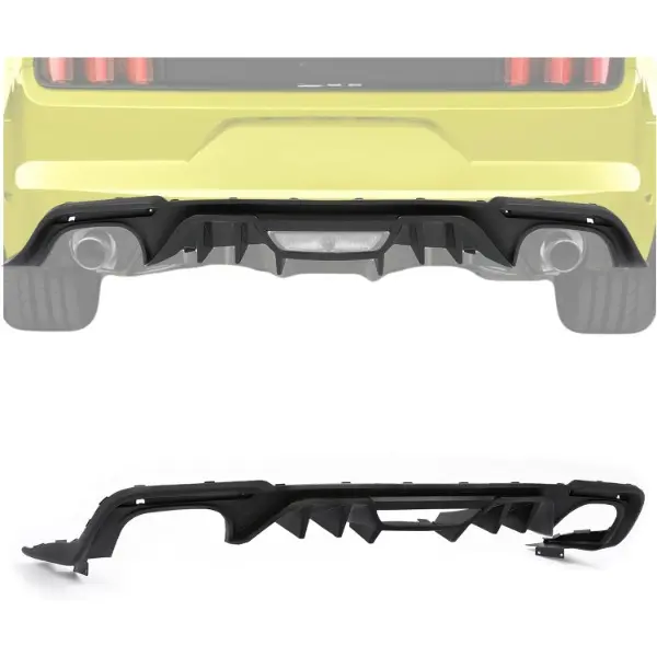 HECASA Rear Diffuser, Compatible with 2018-2022 Ford Mustang, PP Plastic Black Bumper Lip Spoiler Splitter, Diffuser Protection Collision Guard Impact Resistant Direct Replace Part