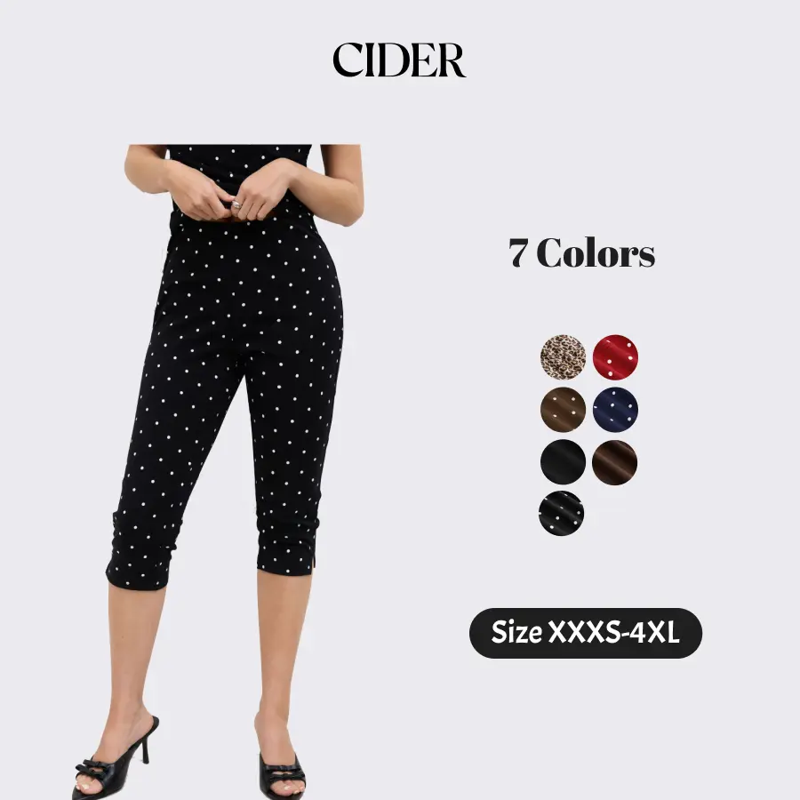 Cider Vintage Summer Polka Dot Capri Pants for Casual Daily, Elegant Cropped Leggings, Ladies Stretch Trousers, Retro Holiday Outfits, Basic Gauchos Pants Lady Bottoms SummerFinds
