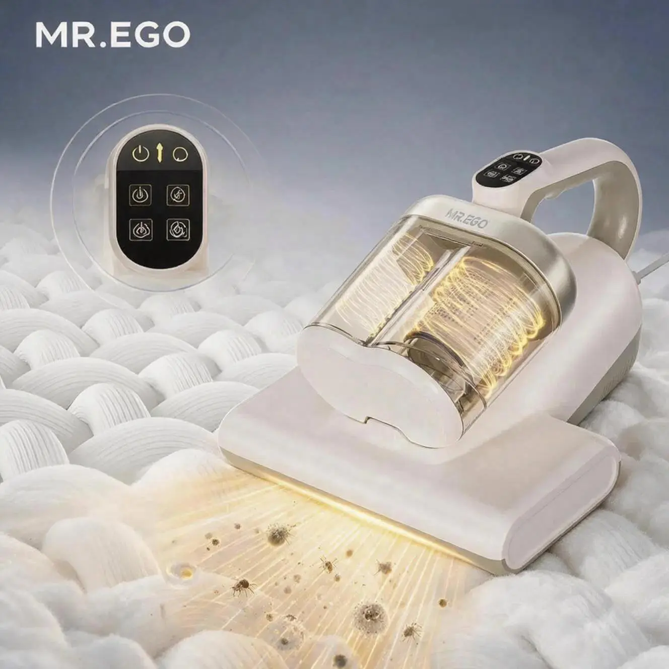 Mr.EGO 3-in-1 Upholstery Vacuum (Dust Suction Machine), for Sofa & Mattress Cleaning Supplies, Powerful Suction, Dual-Wheel Gravity UV Safety Shield, HEPA Filter, Clog-Free Dual Dust Cups, Removes Hair & Allergens