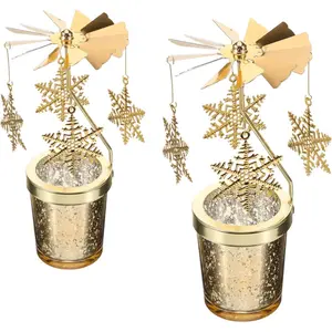 Rotating Candlestick Christmas Carousel  Light  Candle Holder (2PCS Snowflake)
