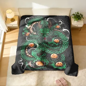 Dragon Ball Shenron & Dragon Balls Throw Blanket (Traditional Tattoo Art Style) - Iconic Wish Dragon & Star Ball Motif Prints, Skin-Friendly & Machine Washable, High-Grade Plush & Double Warmth, Multi-Scene Use, Perfect Gift for Dragon Ball Fans