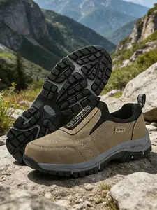 Men's Slip-On Hiking Shoes, Waterproof Breathable Outdoor Walking Sneakers, Non-Slip Durable Trail Shoes for Camping, Trekking, Casual Wear