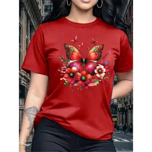 Men's Smooth Fabric Casual Short-Sleeve Round-Neck Streetwear T-Shirt with Butterfly Printed Design, Ideal for Spring & Summer, Great Birthday Gift for Sisters