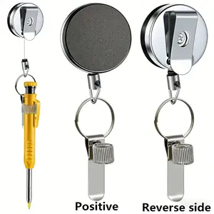 Metal Retractable Pen Holder, Creative Anti-Loss Pen Clip, Alloy Retractable Buckle, Steel Wire Rope Keychain, Innovative Design, Keychain Clips