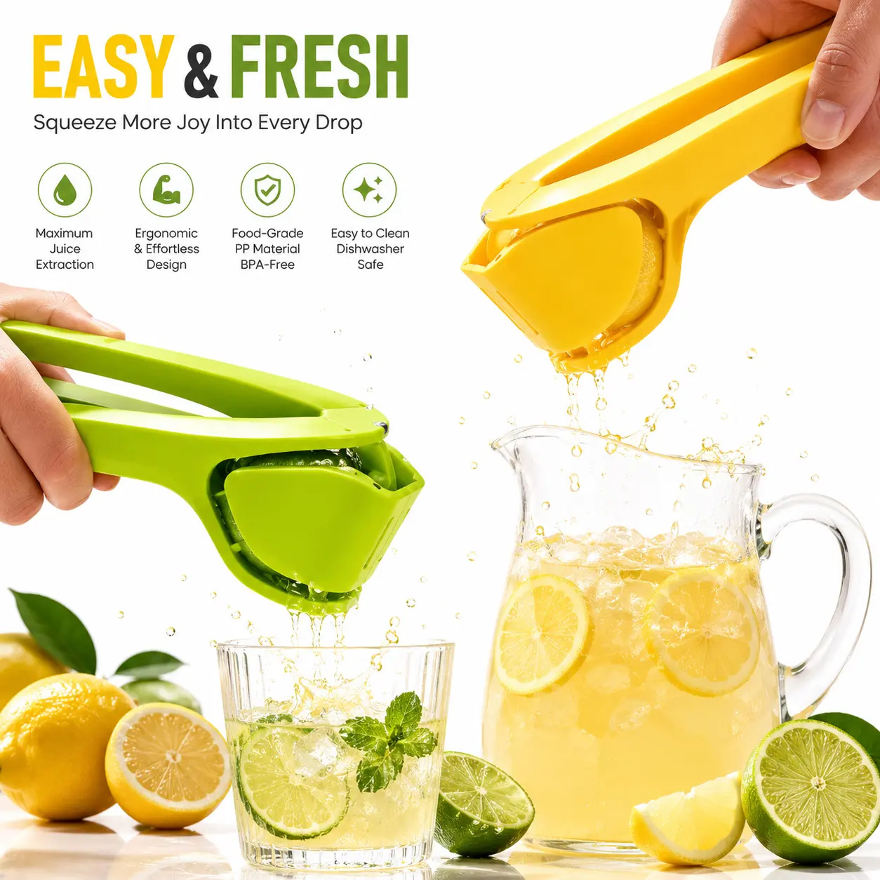 Handheld Plastic Citrus Fruit Juicer for Home Users - Kitchen Essential Gadget with Handles, Easy Juice Extraction Utensils, Max Yield, Min Effort, Fresh Juice in 3 Simple Steps, Includes Bowl & Cup, Single Unit