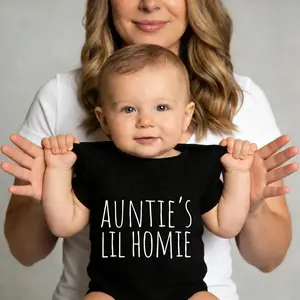 Auntie's Lil Homie Funny Baby Bodysuit, Cute Newborn Infant Romper, Auntie Baby Shower Gift for Boy Girl