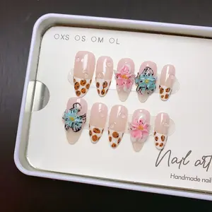 Ocean Flower Press-On Nails | 3D Sakura & Bluebell Charms | Handmade Gel Tips for Campus Life, Anime Conventions & Pastel Paradise Vibes | Breathable Flex-Fit Core