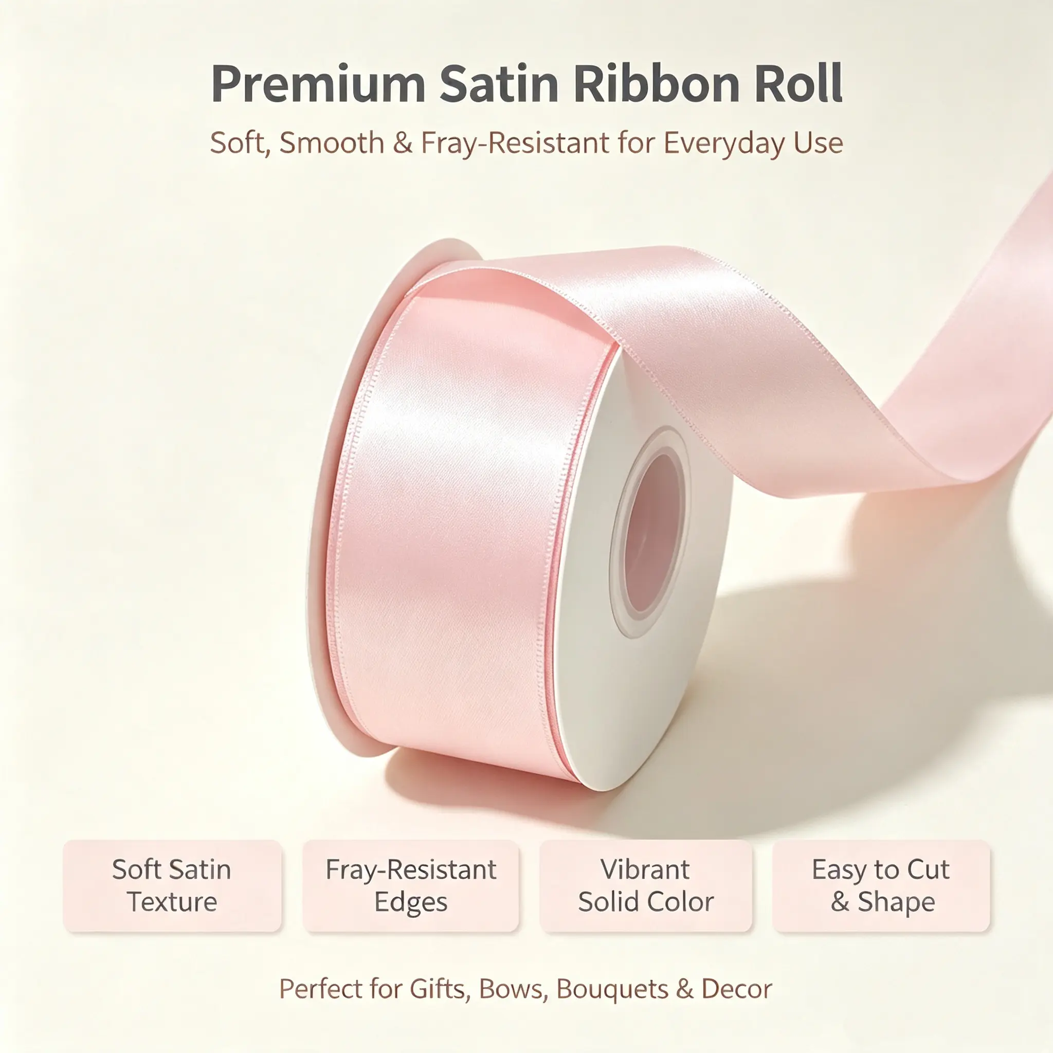 1.5Premium Satin Ribbon 50 Yards - Soft Smooth Fray-Resistant, Perfect for Gift Wrapping DIY Hair Bows Flower Bouquets Wedding Birthday Baby Shower Party Decor, for Crafters Small Business Brides