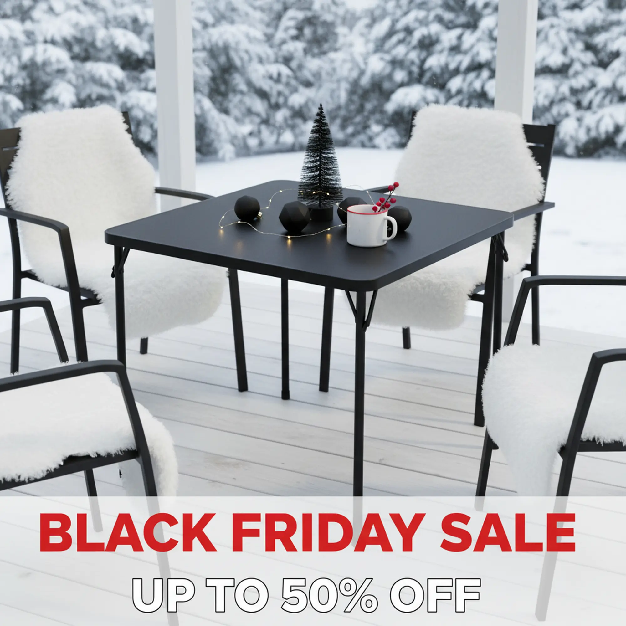 Homy Casa Fern PP Black Folding Dining Table, Steel Frame, Lightweight Portable Table for Kitchen, Dining Room, Office, Outdoor, Events, Gift for Black Friday