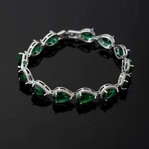 Silver Emerald Green  Tear Cubic Zirconia Bracelet 7.25''