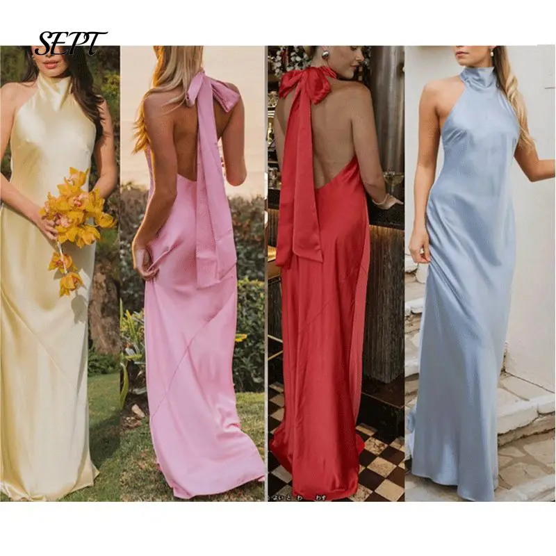 bridesmaid dresses b Lavetir A-Line/Princess V-Neck Halter Bridesmaid Dresses with Split Side 2026