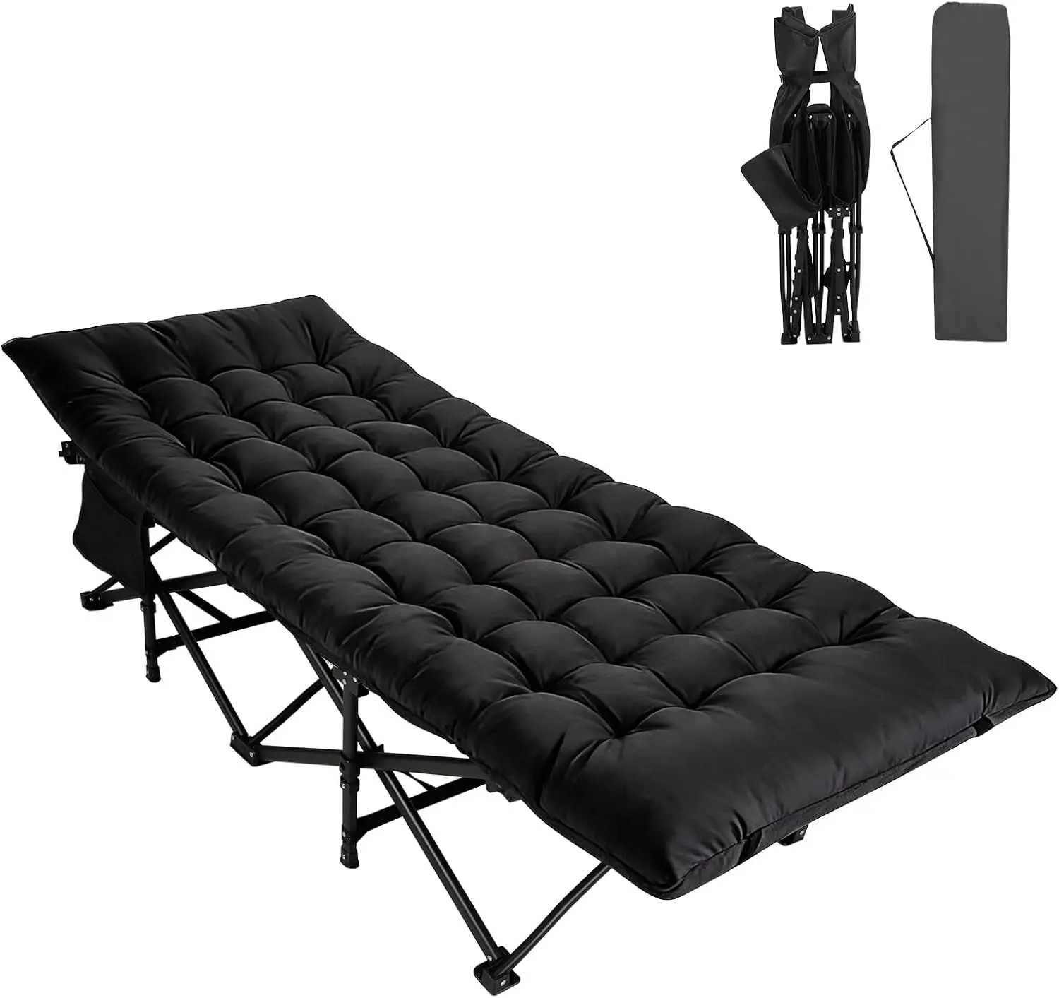 Oversized XXL Camping Cot, Folding Cot Camping Cots for Adults Portable Folding Outdoor Bed with Mat and Carry Bag, Heavy Duty Sleeping Cots for Outdoor Travel Camp Beach Vacation (Black)