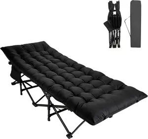 Oversized XXL Camping Cot, Folding Cot Camping Cots for Adults Portable Folding Outdoor Bed with Mat and Carry Bag, Heavy Duty Sleeping Cots for Outdoor Travel Camp Beach Vacation (Black)