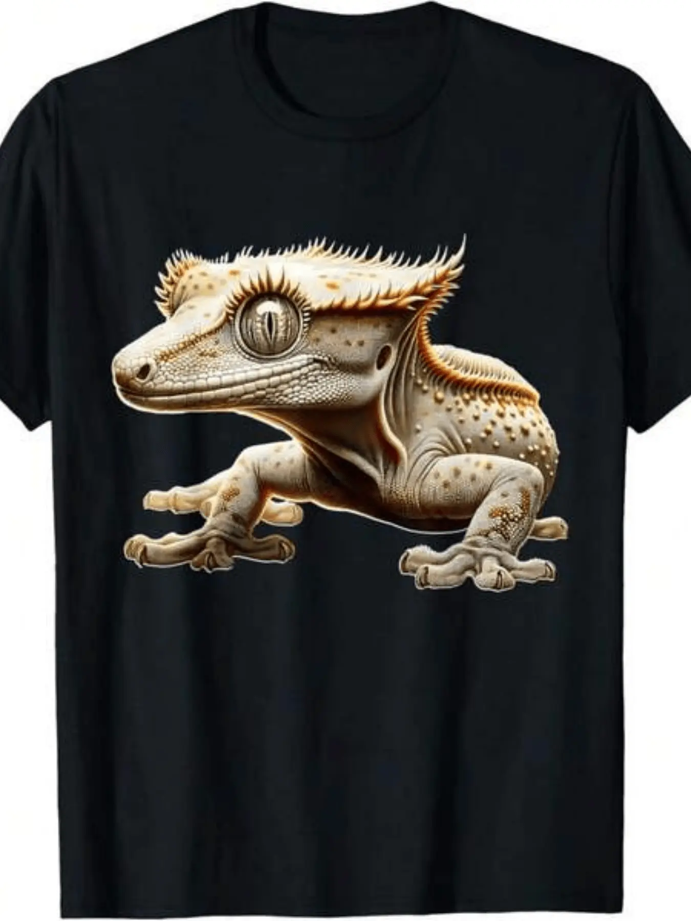 Lizard Crested Gecko Design T-Shirt _ Comfortable unisex soft cotton short sleeve t shirt, vintage graphic casual tee for men women teens, perfect birthday holiday gift for camping travel gym daily street  wear