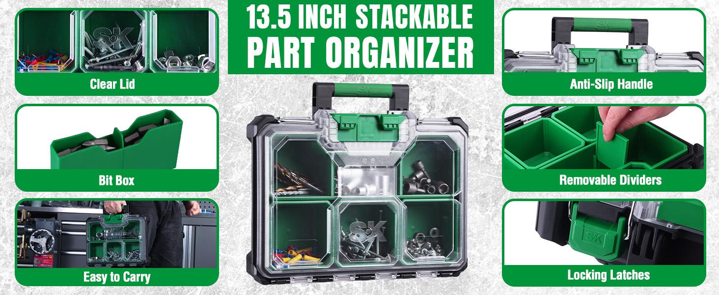 #summersale SK Small Part Organizer, Stackable Tools Box Organizer with Compartments and Removable Dividers, Transparent Lid, Waterproof & Impact-Resistant Design, for Small Tools and Accessories #summersale SK Small Part Organizer, Stackable Tools Box Organizer with Compartments and Removable Dividers, Transparent Lid, Waterproof & Impact-Resistant Design, for Small Tools and Accessories
