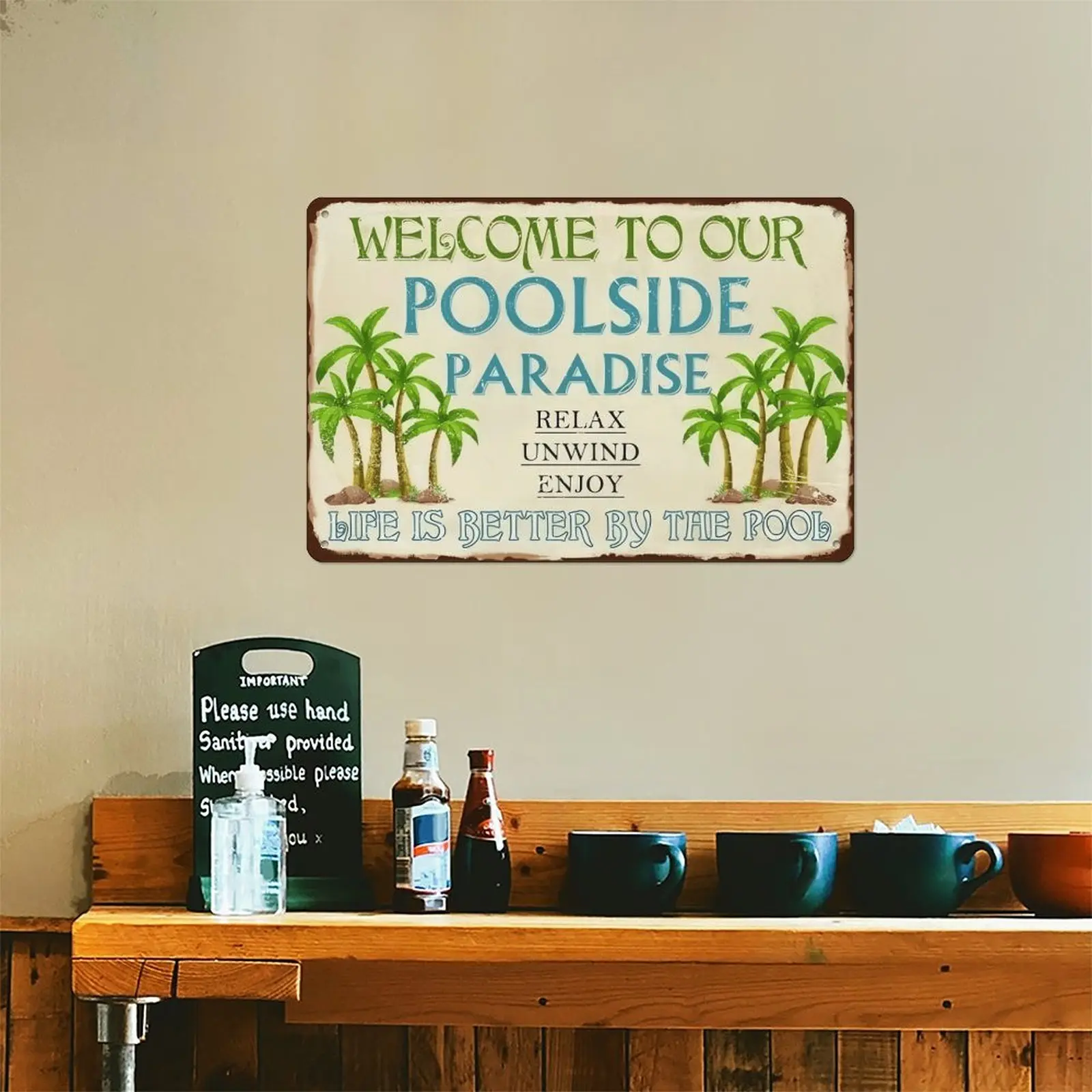 Poolside Paradise Vintage Metal Sign - "Welcome to Our Poolside Paradise" Aluminum Wall Decor for Backyard, Patio, Pool Area, Vintage Home Pool Decor for Backyard Patio,Life Is Better By The Pool Tin Wall Art for Garden Fence Deck, Unique Fathers Day Gift