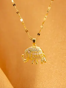 Artificial Zircon Decor Elephant Design Pendant Necklace, Elegant Charm Necklace for Women & Girls, Trendy All-match & Exquisite Jewelry for Birthday Gift