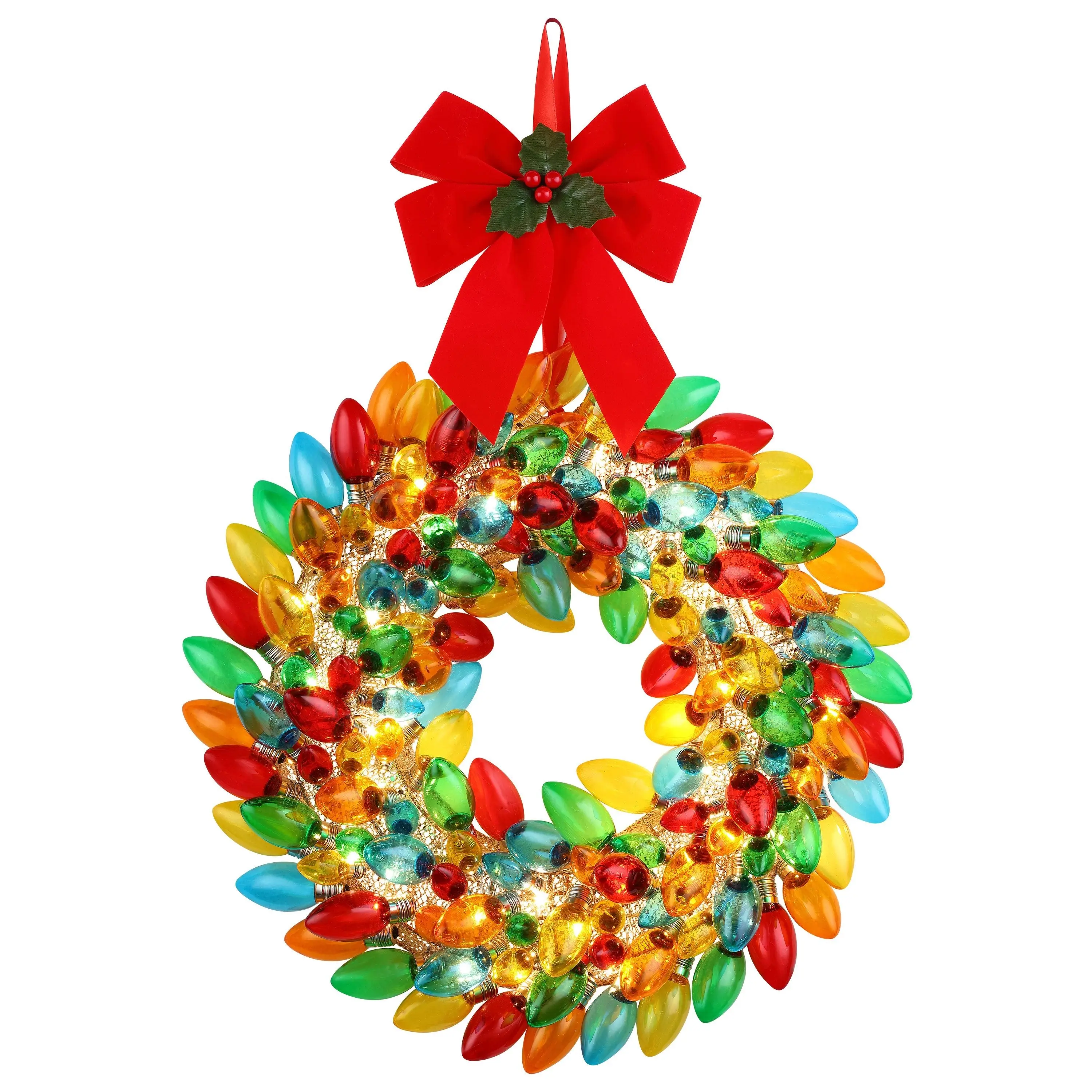 17 in. Retro C9 Bulb Wreath - Multi-Color 17 in. Retro C9 Bulb Wreath - Multi-Color