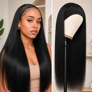 Straight Headband Wig for Women, Glueless Synthetic Wear And Go Wig, No Lace Front Wig, 220% Density Heat Resistant Fiber, Beginner Friendly Natural Black Daily Wig material