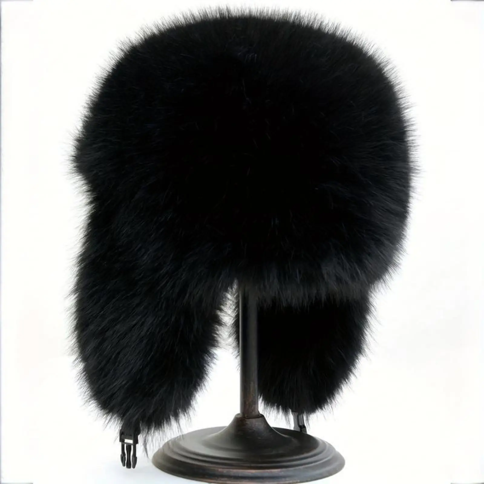 Vintage Thick Faux Fur Ushanka Hat - Polyester Retro Warm Pilot Cap with Ear Coverage, Hook-Loop Closure, Secured Fit, 2026 Elegant Daily Wear Automotive & Motorcycle Protective Headwear
