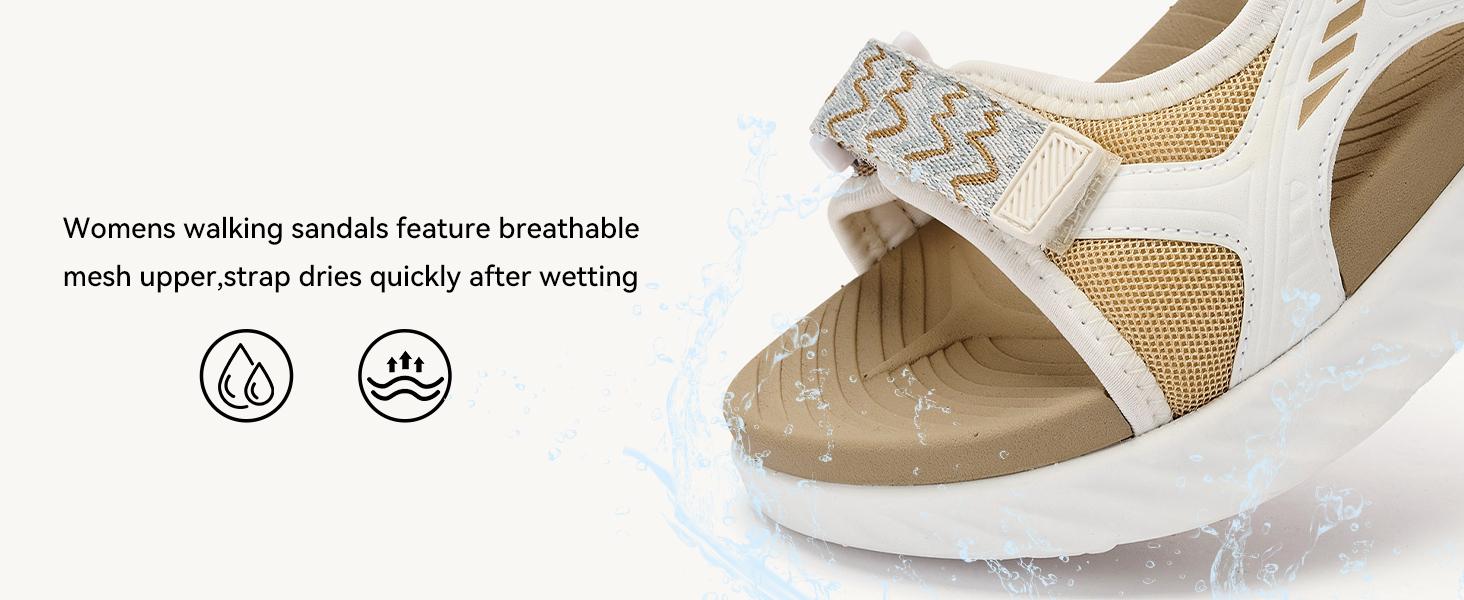 Women's Summer Walking Sandals with Breathable Mesh Upper, Quick-Drying Water-Friendly Design, Adjustable Hook and Loop Straps, Padded Heel Strap for Easy On/Off and Customized Comfort, Lightweight Outdoor Summer Sandals