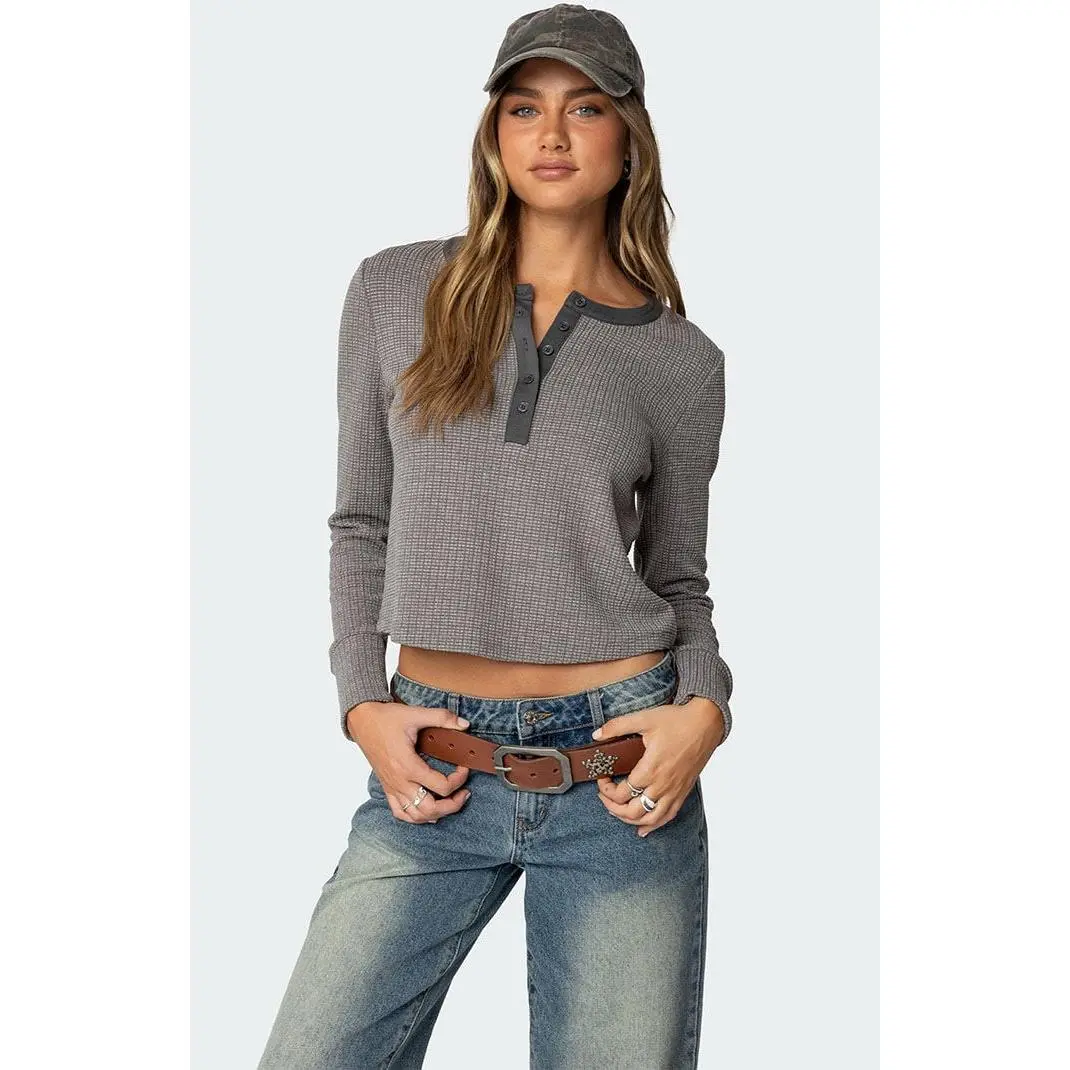 Edikted Women's Ruth Henley Waffle Top