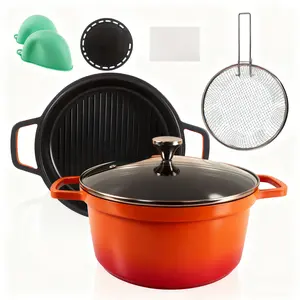 2-in-1  Cast Iron Dutch Oven Pot with Skillet Lid Set,5QT Pot for Cooking, Baking, Frying and Camping, All Cooktops, Oven Safe to 500F, CookwareKitchen,Wide Handles Even Heat Distribution