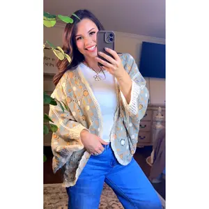 Lace Trim Floral Crochet Cardigan