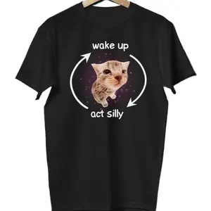 Wake Up Act Silly Shirt, Crying Banana Cat Meme, Sad Kitty Cat, El Gato, Zoning Black Cat, Thumbs Up Cat, Weirdcore, Cringey Shirts Cotton Fabric Sweatshirt, Hoodie, Comfort Colors