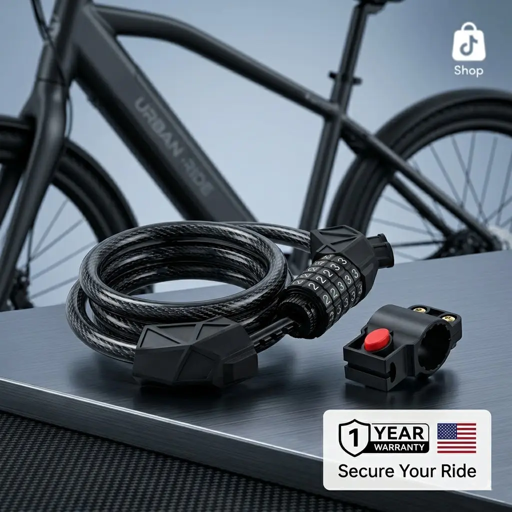 Premium E-Bike Cable Lock – 8mm Braided Steel, 5-Digit Combination, Weatherproof & Cut-Resistant, Fits Most E-Bike Frames, Quick Mount Bracket Included