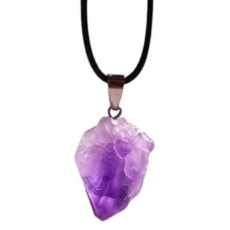 Purple Natural Amethyst Raw Stone Pendant Necklace for Women Men Raw Amethyst Pendant Crystals Necklaces Reiki Meditation Therapy
