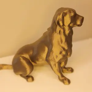 Golden Retriever 3D Printed Dog Sculpture, Golden Finish, High-Quality Artwork, Unique Design