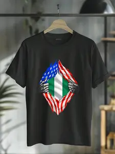 100% Cotton Nigeria America Flag Half Nigerian American African Roots T-Shirt Casual Short Sleeve Shirt