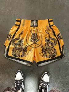 Men's Summer Street Style Loose-Fit Shorts, American Casual Graphic Print Dragon Tiger Fist Design, Thin Fabric Trendy Brand, Comfortable Wear